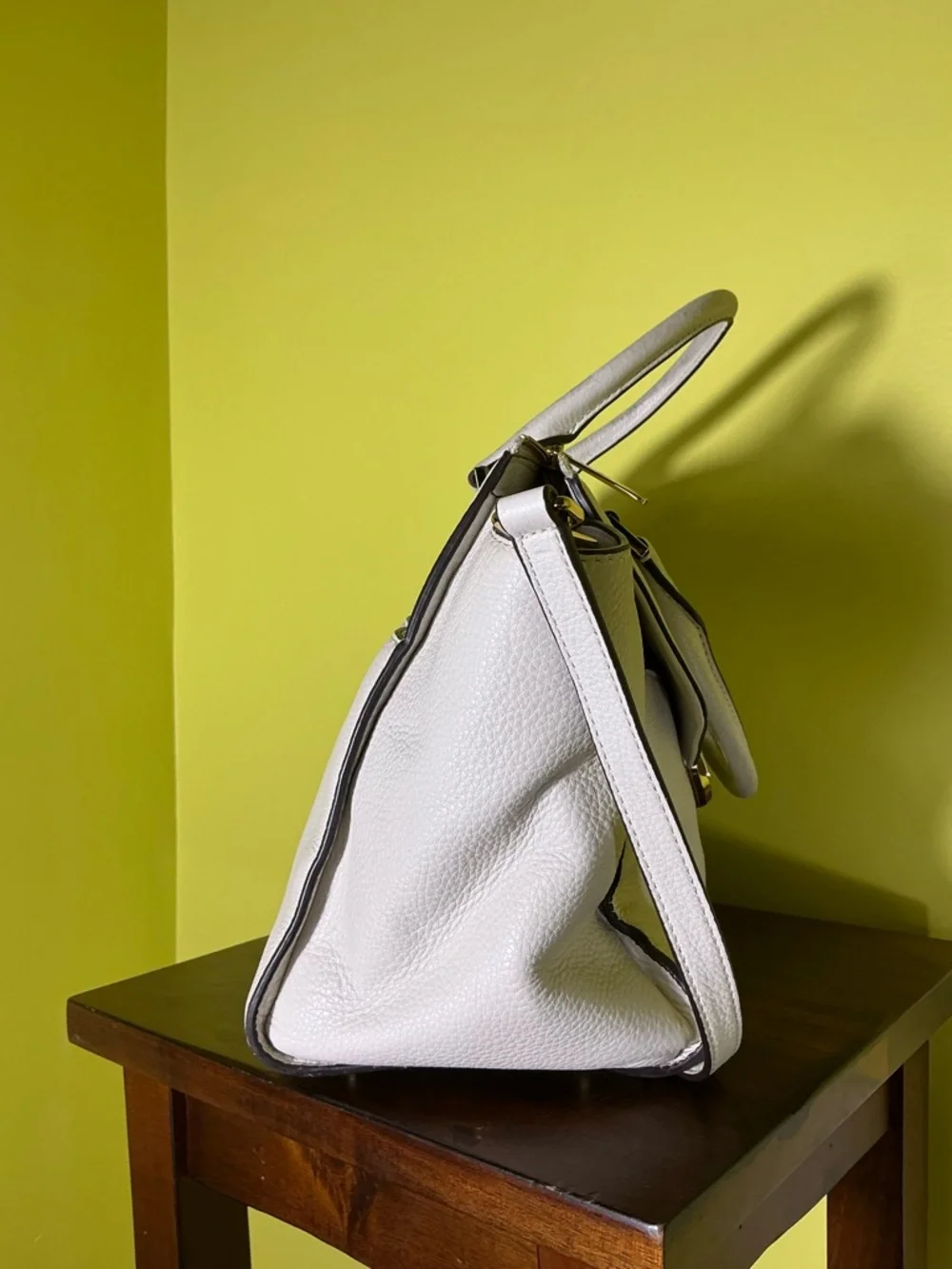 Michael Kors White Leather Satchel with Gold MK Medallion